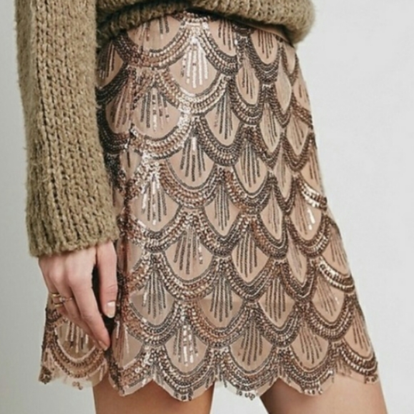 Free People Sequin Scallop Pink Skirt XS - Picture 6 of 7